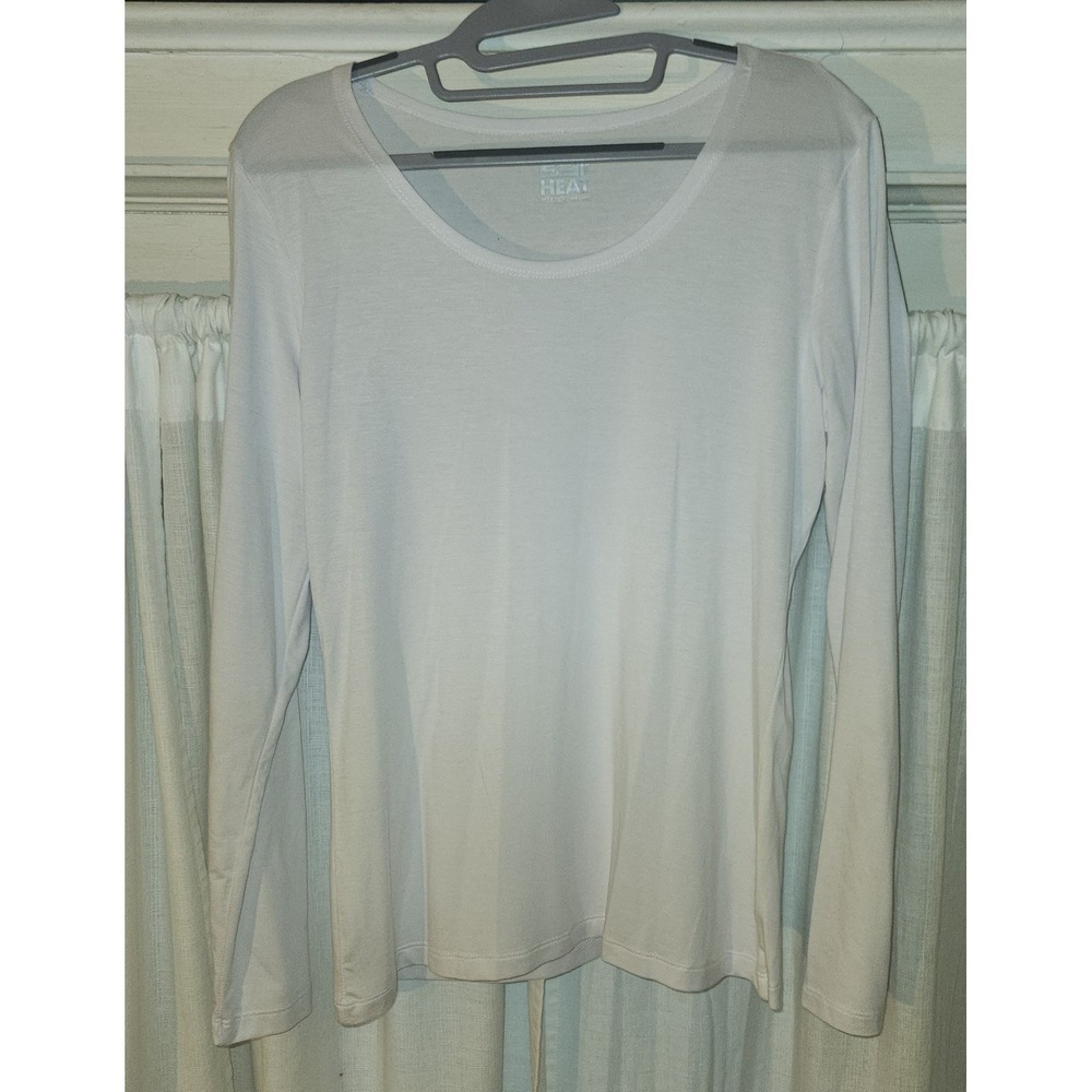 32 Degrees Heat Women's White Long Sleeve Crew Neck Base Layer Top L